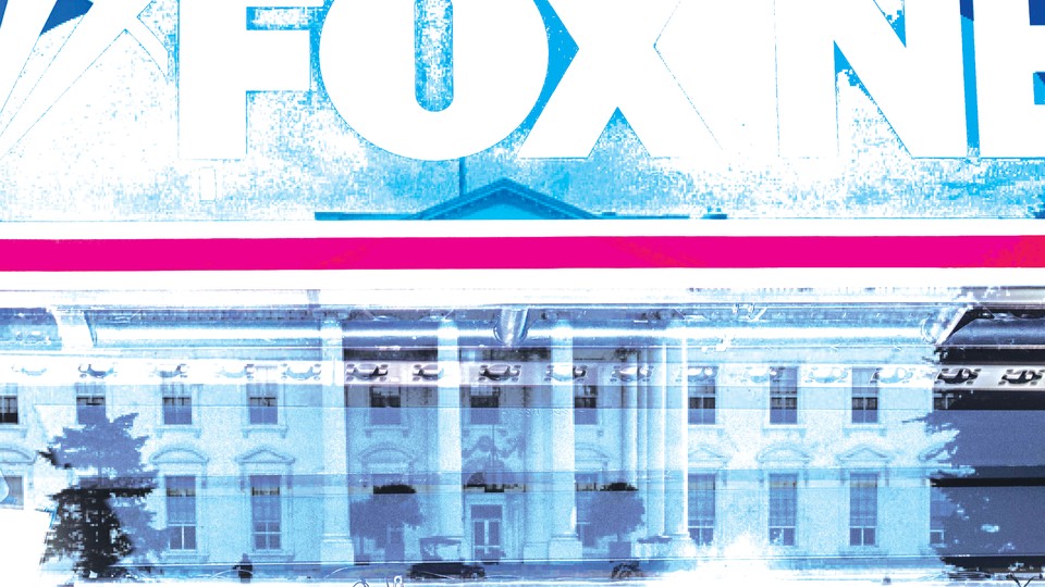 In a photo collage, the Fox News logo looms above the White House.