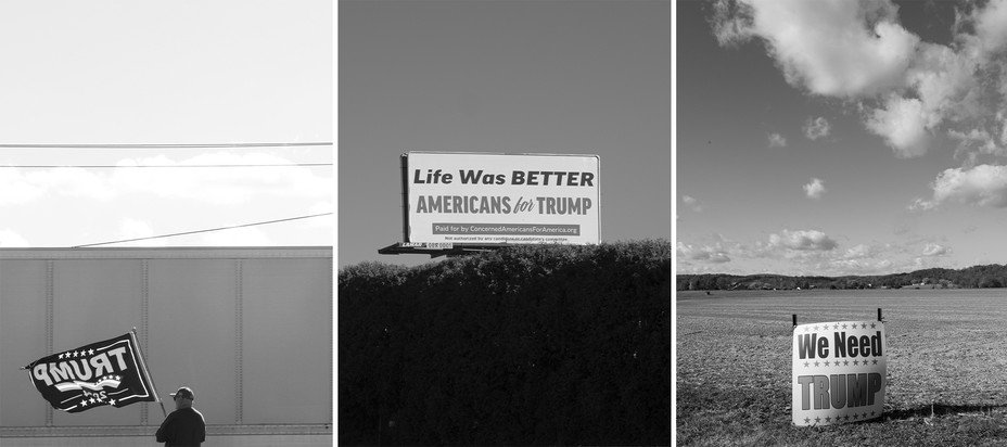 signs along Route 30 in Pennsylvania in support of Trump