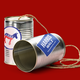 Illustration of two metal cans hooked up to speak to each other, bearing Democratic Party insignia