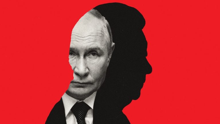 Putin's picture emerging out of a silhouette of Xi's profile