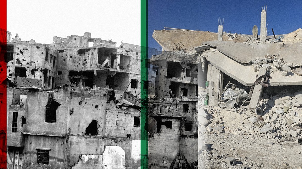 Exploded buildings in Syria