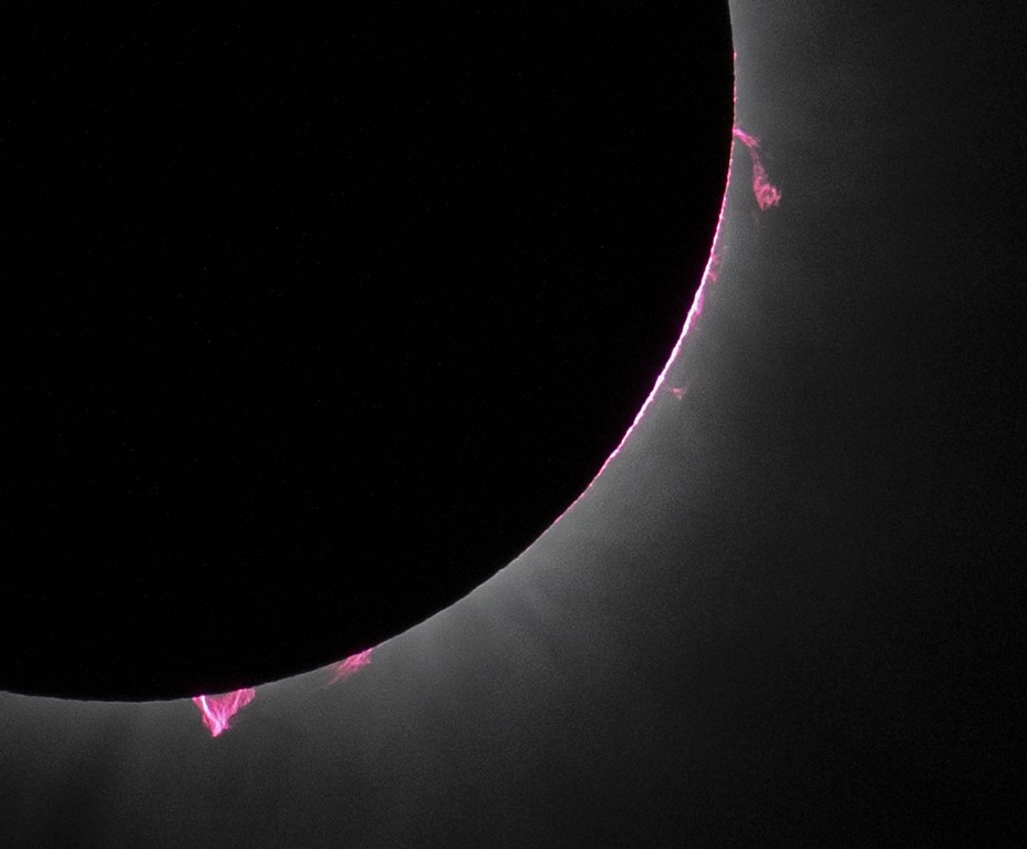 Solar prominences are seen during a total solar eclipse in Dallas, Texas, on April 8, 2024. The path of the eclipse stretched across North America, from Mexico to Canada, and the event was viewed by millions.