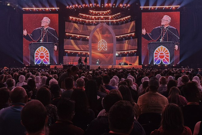 Bishop Robert Barron speaking to a crowd