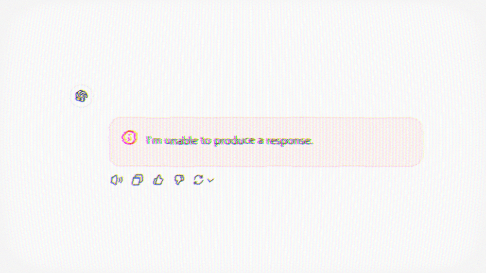 Animation of a ChatGPT window saying "I'm unable to produce a response."