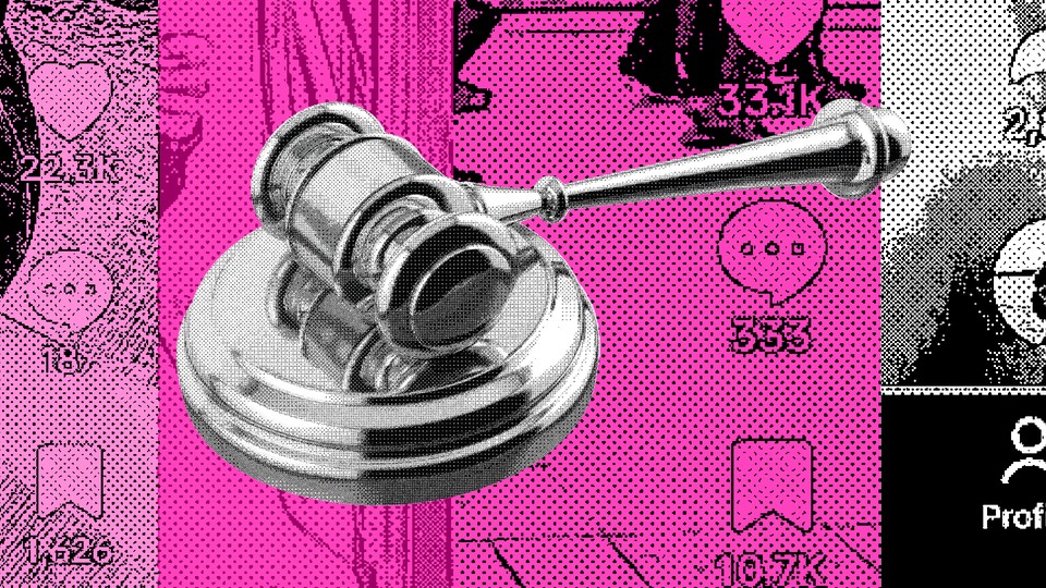 Illustration showing law hammer and TikTok imagery