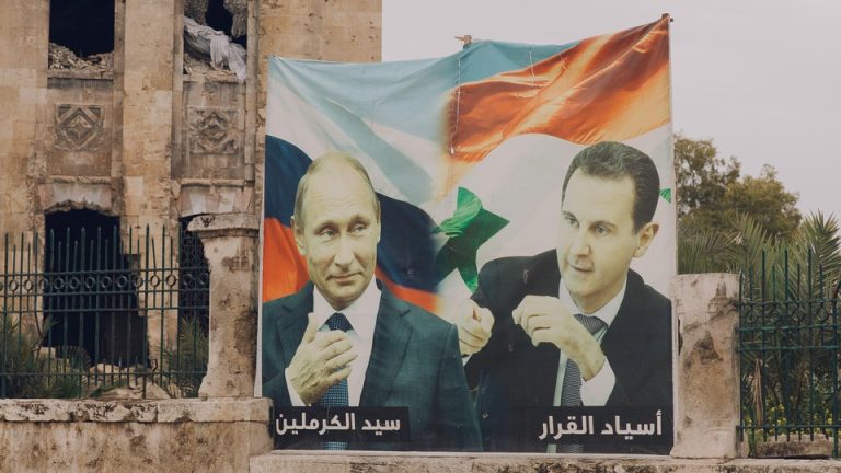 A poster in Aleppo showing Putin and Assad