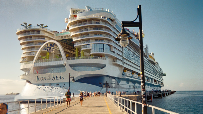 The Icon of the Seas, the world's largest cruise ship, docked at port