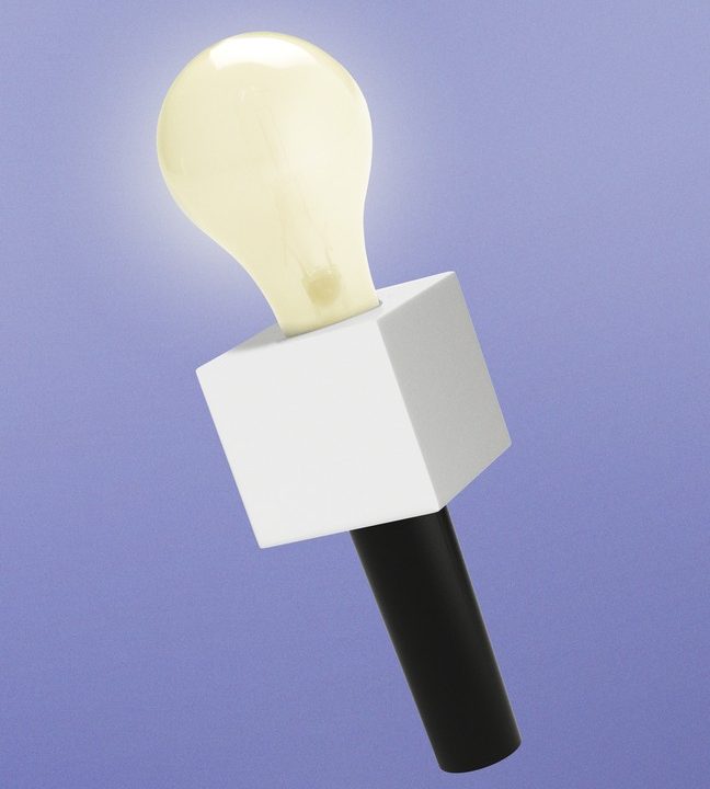 Illustration of a handheld microphone with a lightbulb instead of the microphone part