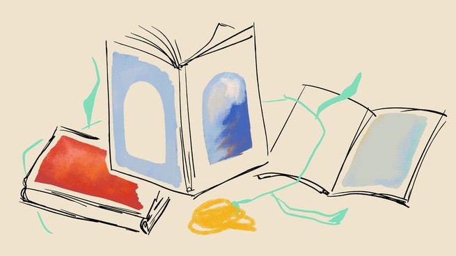 Watercolor illustration of books