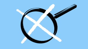 Illustration of a magnifying glass with a "X" through it