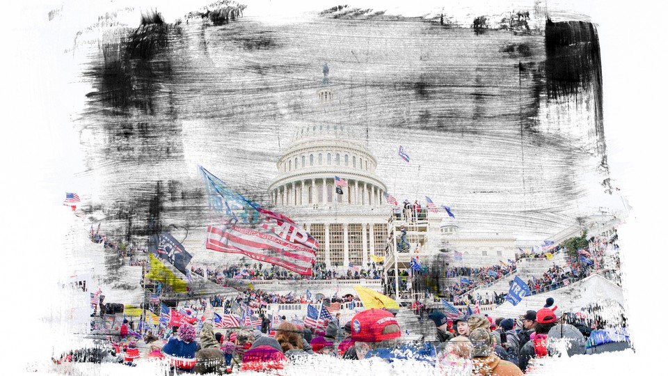 A photomontage of the Capitol invasion of January 6, 2021.