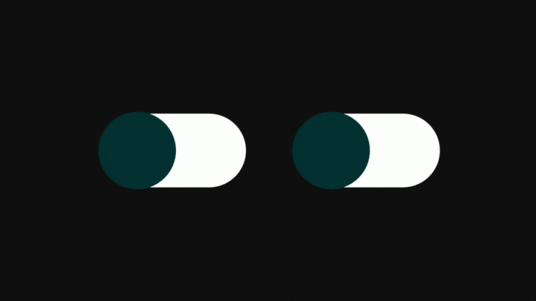 An animation of two eyes that look like switches; as they toggle, the background flips from light to dark